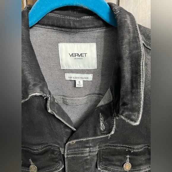 Vervet Los Angeles cropped puff sleeve trucker jean jacket size small - Picture 4 of 8